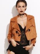 Romwe Khaki Suede Horn Button Crop Biker Jacket