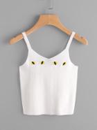 Romwe V Neckline Cat Embroidered Cami Top