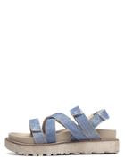 Romwe Blue Peep Toe Crisscross Velcro Flatform Sandals