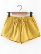 Romwe Yellow Elastic Waist Shorts With Pockets