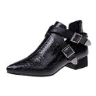 Romwe Point Toe Croc Embossed Boots