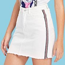 Romwe Striped Raw Hem Denim Skirt