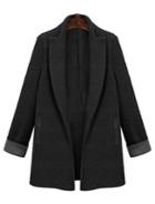 Romwe Lapel Pockets Woolen Black Coat