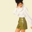 Romwe Bow Tie Neck Buttoned Cuff Shirt
