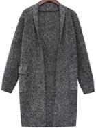 Romwe Long Sleeve Open Front Dark Grey Coat