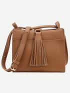 Romwe Faux Leather Tassel Trimmed Shoulder Bag - Brown