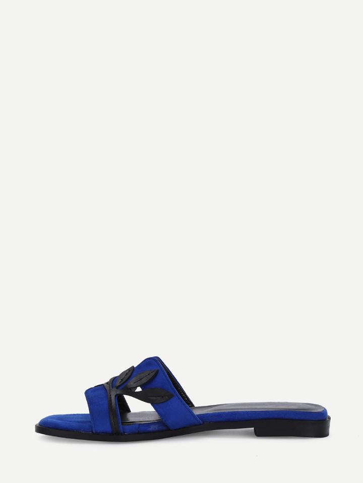 Romwe Blue Leaves Pattern Cutout Slippers