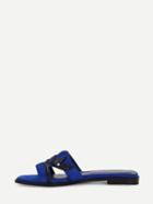 Romwe Blue Leaves Pattern Cutout Slippers