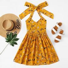 Romwe Floral Print Halter Dress