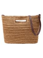 Romwe Contrast Strap Straw Tote Bag - Brown