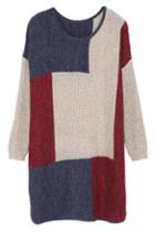 Romwe Colorblock Longline Jumper With Scarve