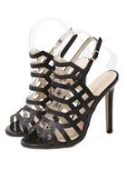 Romwe Cutout Peep Toe Black High Heel Sandals