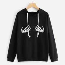 Romwe Plus Skeleton Print Drawstring Hoodie