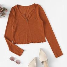 Romwe Button Detail Lettuce Trim Tee
