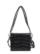 Romwe Embossed Croc Shoulder Bag With Striped Strap