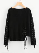 Romwe Eyelet Lace Up Staggered Jumper