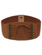 Romwe Lace-up Front Brown Wide Elastic Belt