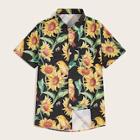 Romwe Guys Sunflower & Bird Print Hawaiian Shirt