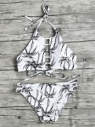 Romwe Plam Tree Ladder Cutout Halter Bikini Set