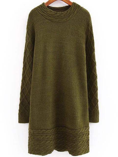 Romwe Long Sleeve Diamondback Army Green Sweater Dress