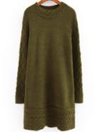 Romwe Long Sleeve Diamondback Army Green Sweater Dress