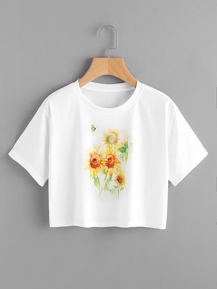 Romwe Sunflower Print Tee