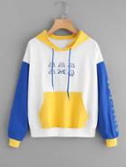 Romwe Color Block Embroidered Hoodie