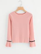 Romwe Fluted Sleeve Ribbed Knit Tee