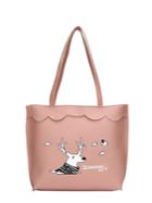 Romwe Deer Print Scalloped Detail Handbag