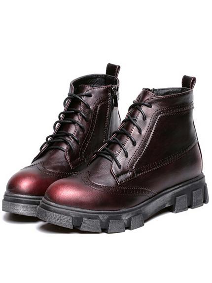 Romwe Burgundy Lace Up Pu Boots