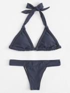 Romwe Halter Triangle Bikini Set