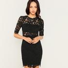 Romwe Guipure Lace Overlay Solid Dress