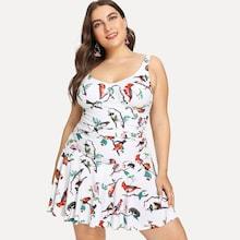Romwe Plus Flower Print Swim Dress