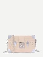 Romwe Studded Detail Snakeskin Pattern Pu Box Bag