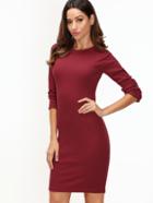 Romwe Burgundy Long Sleeve Sheath Dress