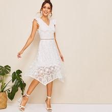 Romwe Lace Ruffle Trim Dress