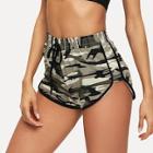 Romwe Contrast Binding Camo Print Utility Shorts