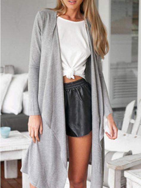 Romwe Drape Front Long Grey Coat
