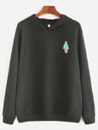 Romwe Black Christmas Tree Print Hooded Sweatshirt