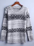 Romwe Grey Snowflake Pattern Sweater