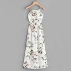 Romwe Floral Print Faux Pearl Detail Cami Dress