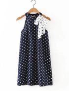 Romwe Navy Halter Polka Dot Tie Dress