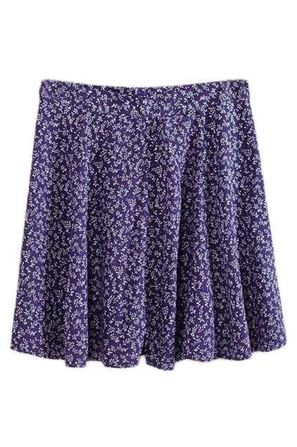 Romwe Romwe Floral Print Pleated Purple Skirt