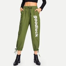 Romwe Drawstring Letter Print Pants
