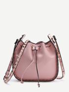 Romwe Pink Studded Design Drawstring Pu Shoulder Bag