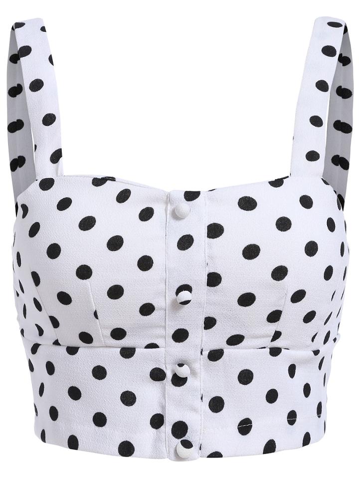 Romwe Spaghetti Strap Polka Dot White Cami Top