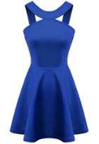 Romwe Blue Strap Backless Flouncing Flare Dress