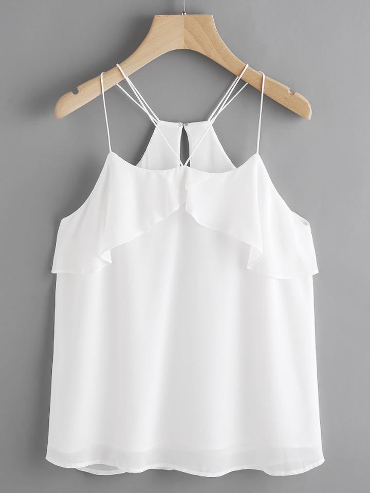 Romwe Double Strappy Frill Layered Chiffon Cami Top