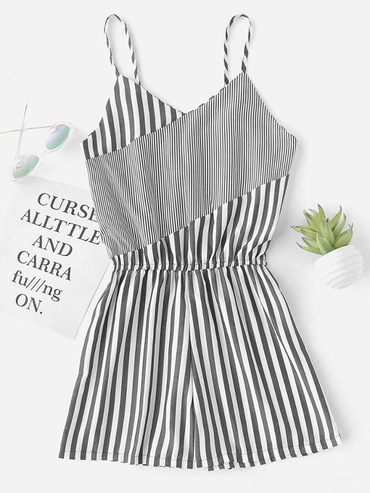 Romwe Contrast Striped Cami Romper