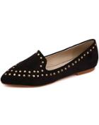 Romwe Black With Rivet Suede Flats